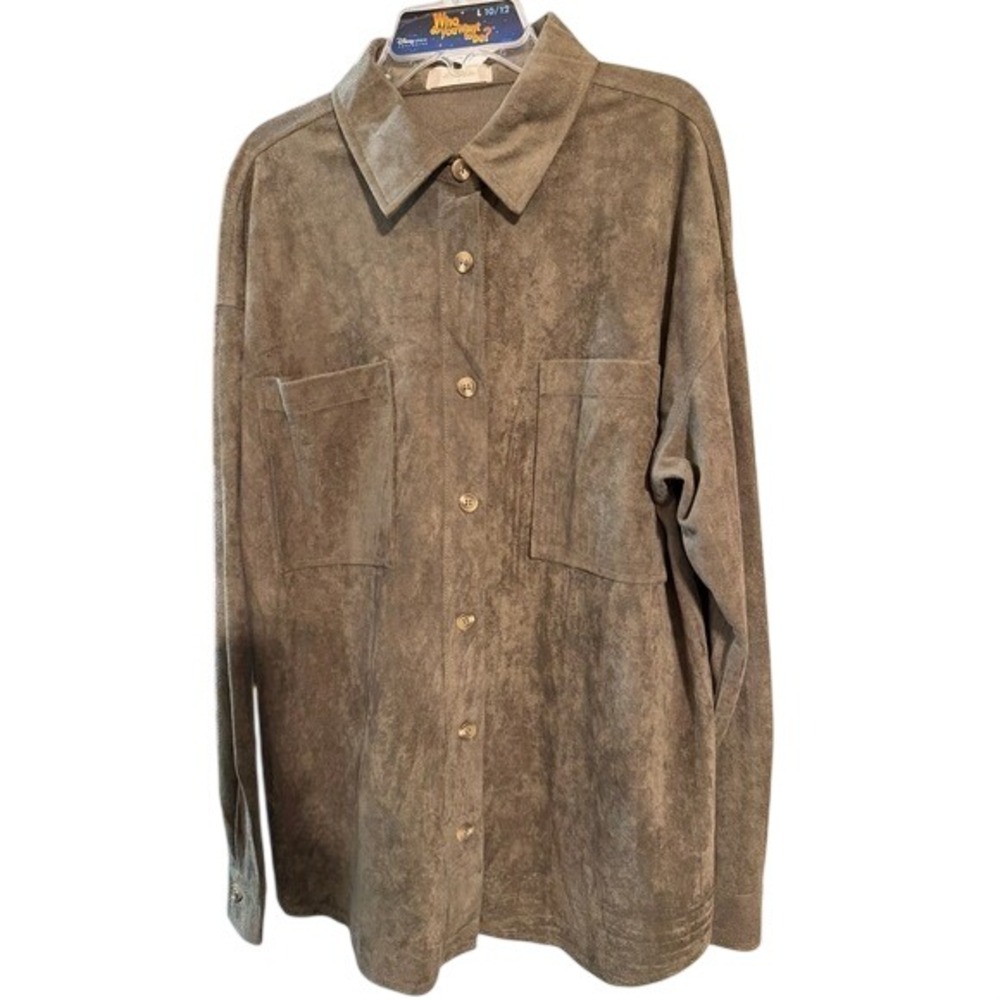 Altar'd State Faux Suede Button Down Shirt Small Brown Oversized Western Shacket